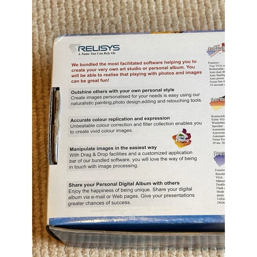 Relisys Dimera 3500 Digital Camera Cable NexFlash Memory card Manual Untested